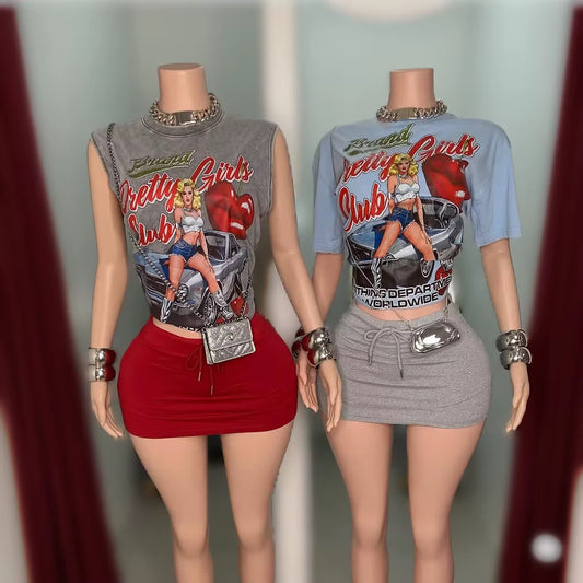 Graphic Tee & Skirt set